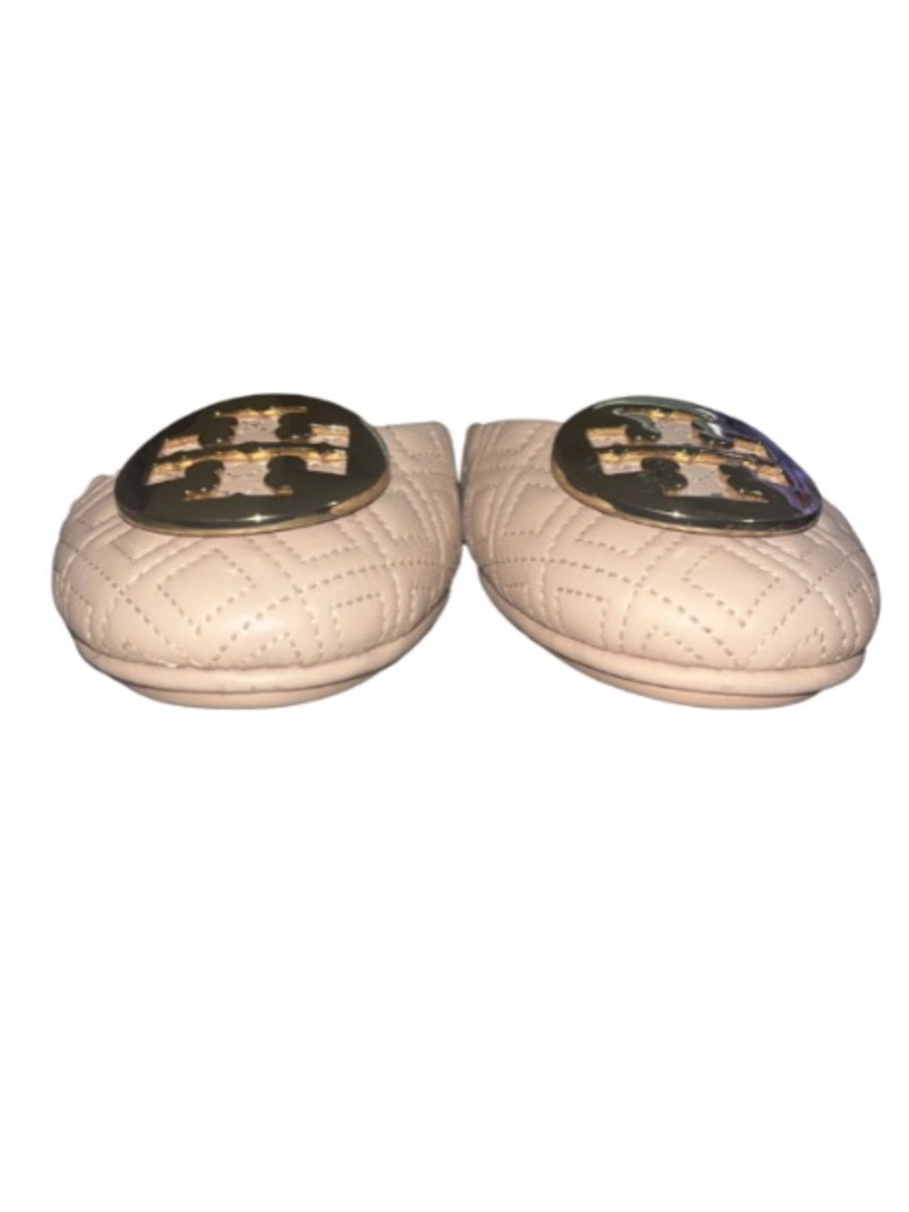 Tory Burch Minnie Quilted Ballet Travel Flats Goan Sand Pink Nude Gold Size 10M - Picture 2 of 11